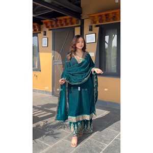 Conjunto de traje Shree Hari Fashion-SR para mujer, completamente cosido, con parte inferior y superior rojos, y dupatta, para fiestas, talla L - Product Image 2