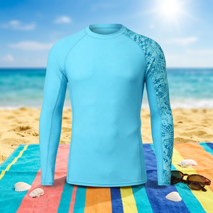 Men Long Sleeve Rash Guard <b>Blue</b> Sublimation Print Anti-Uv Swim Shirt Full Sleeve Polyester Sport <b>Top</b> - Product Image 6