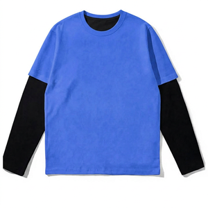 เสื้อยืดคอกลมแขนยาวแบบยูนิเซ็กซ์ สีแดงดำตัดกัน ผ้าฝ้าย 100% ย้อมสีพื้น แขนยาวเต็มตัว ทรงปกติ สำหรับผู้ใหญ่ - Product Image 3
