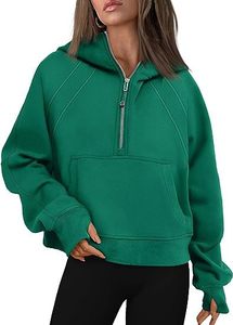 Sudadera con Capucha Verde para Mujer, Color Sólido, Manga Larga, Tejida, Informal, para Otoño, Transpirable, Corte Regular - Product Image 2