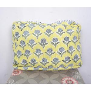 Vintage Blue Floral Fashion Quilted Cotton Durable Eco-Friendly Handled Cosmetic <b>Bag</b> with Soft Handle <b>for</b> <b>Travel</b> <b>Makeup</b> Storage - Product Image 6