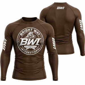 BWI Men's <b>Long</b> <b>Sleeve</b> Rash Guard Full <b>Sleeve</b> Sublimation Print Spandex Polyester Quick Dry <b>Brown</b> Front Logo - Product Image 1