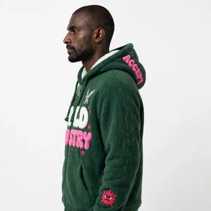 New Custom Green <b>Sherpa</b> Lined Bubble Letter Embroidered Full Zip Oversized Polar Fleece <b>Hoodie</b> - Product Image 4