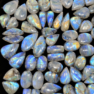 Lot en gros de paires de pierres de lune arc-en-ciel naturelles bleues et blanches pour la fabrication de bijoux 18x11x4mm 25x11x4mm Moyenne 18 carats - Product Image 2