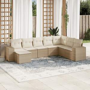 Conjunto de Muebles de Jardín de Ratán Sintético PE Beige y Acero con Recubrimiento en Polvo, Sofá de Patio - Product Image 1
