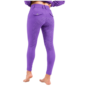 Leggings d'équitation pour femmes violet vif, taille haute, extensibles, avec grip en silicone intégral, pour l'équitation et le sport - Product Image 2