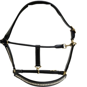 Cabestro de cuero de lujo para caballo con 3 filas de cristales plateados, herrajes de latón y costuras blancas, cabestro duradero para caballo - Product Image 3
