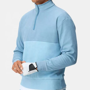 Men's Light Blue Solid 1/4 Zip <b>Pullover</b> <b>Sweater</b> Regular Sleeve Knitted Autumn Wear Breathable - Product Image 2