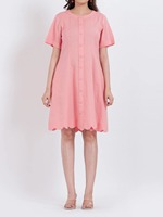 Robe d'été chic pour femme, rose, coupe droite, en coton tissé, boutonnée, mini, éco-responsable, respirante, qualité export