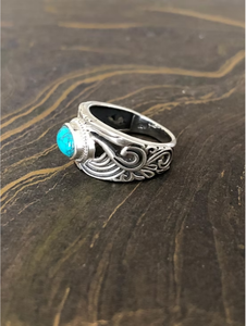Handcrafted 925 Silver Designer <b>Thick</b> Band <b>Ring</b> Featuring Turquoise Gemstone Fine Jewelry By JAIPUR SILVER - Product Image 5