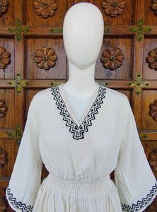 Vestido Boho de Algodón Estampado para Mujer, Corte Imperio, Cuello en V, Largo hasta la Rodilla, Estilo Casual de Verano para Playa, con Patrón Geométrico, ODM - Product Image 4