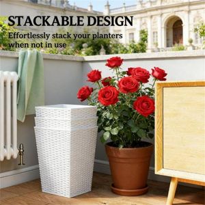 Set di 3 Vasi e Fioriere Conici Bianchi per Esterni, per Giardino e Arredamento Casa - Product Image 4