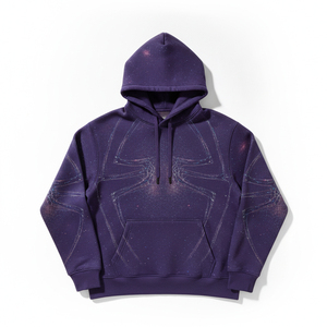 Sweat à capuche tendance unisexe en molleton avec imprimé toile d'araignée en mousse bleu, rose et noir – Vente en gros streetwear - Product Image 1