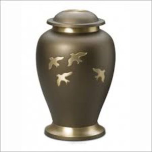 Urna Funeraria de Bronce Macizo para Cenizas Humanas Adultas, Contenedor Conmemorativo de Metal con Elegantes Pájaros Dorados y Tapa Roscada - Product Image 1