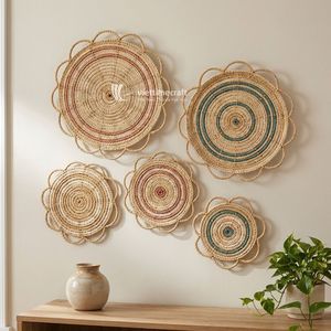 Handcrafted Rattan <b>Wall</b> <b>Decor</b> Circular Bohemian Style Set Multi Piece Storage Trays Living Room Decorative Art - Product Image 5