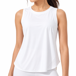 <b>Women</b> <b>Black</b> Sleeveless Crew Neck <b>Crop</b> Tank <b>Top</b> Regular Fit Breathable Hollow Out Yoga <b>Top</b> Front Logo - Product Image 5