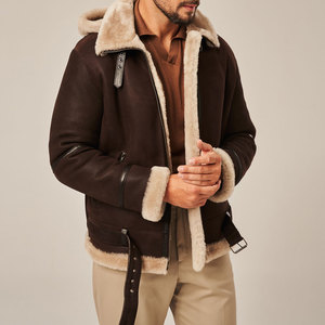 Chaqueta de Cuero para Hombre, Estilo Clásico con Cierre, Cuello Alto, Diseño de Parches, Talla Grande, Forro de Lana - Product Image 1