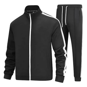 Survêtement vert olive pour homme, sweat-shirt à fermeture éclair intégrale avec poches latérales, couleur unie, pantalon de jogging sportif, vêtements d'automne, matière polyester - Product Image 2