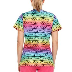 Unisex Colorful Abstract Print Woven Fabric <b>Scrub</b> <b>Top</b> Short Sleeve V-Neck with Pockets Hospital Uniform Blouse - Product Image 6
