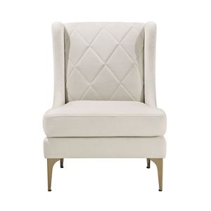 Fauteuil d'appoint moderne de luxe 1 pièce avec dossier haut, revêtement en chenille taupe, pieds en métal finition dorée, ressorts ensachés, motif losanges, pour salon - Product Image 2