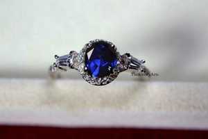 Anillo de Lujo Art Deco con Zafiro Azul Corte Ovalado, Plata de Ley 925, Joyería con Piedras Preciosas, Anillo de Boda para Mujer, Piedra de Nacimiento de Septiembre - Product Image 3