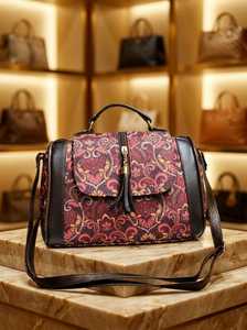 Sac de médecin en toile jacquard Paisley fait main, style ethnique vintage avec pompon pour femme - Product Image 2