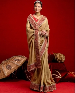 Sari de Mezcla de Seda Bordado y Adornado al Estilo Bollywood KV - Product Image 4