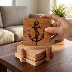 Juego de Posavasos Cuadrados de Madera, Diseño Rústico, Hechos a Mano, Reutilizables, 10 cm de Diámetro - Product Image 1