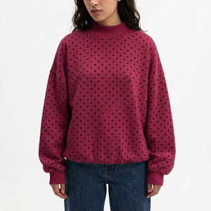 Sweat-shirt oversize en molleton doux pour femme, col montant, tissu brossé, poignets côtelés, épaules tombantes, manches longues, broderie frontale, usage quotidien - Product Image 1