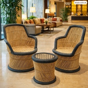 Ensemble de chaises de jardin en bambou pour salon, 2 chaises, 1 table, meubles modernes d'intérieur/extérieur, finition naturelle durable, faits à la main - Product Image 3