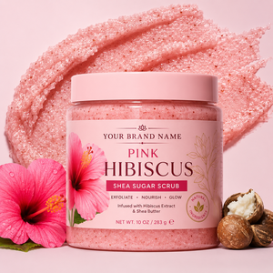 Gommage corporel bio au sucre de karité et hibiscus rose, marque privée OEM, pour éclaircir la peau, hydrater et nettoyer en profondeur - Product Image 1