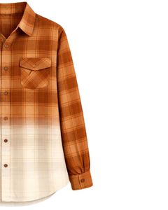 Camisa de Franela a Cuadros Marrón Ombre para Mujer, Personalizada por el Fabricante, Manga Larga, Cierre de Botones, Estilo Casual, con Bolsillos Dobles en el Pecho - Product Image 4