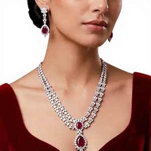 Parure de collier et boucles d'oreilles ethniques éblouissantes avec pierres AD, design élégant, pour fiançailles, mariage et occasions spéciales - Product Image 2