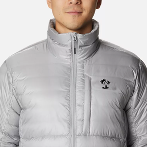 Men's <b>Light</b> Gray Hooded Puffer Jacket Stand Collar Zipper Closure Windproof Casual Winter Regular Fit Polyester Wadding Letter - Product Image 4