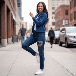 Jeans décontractés pour femmes de haute qualité, brodés, écologiques, coupe classique personnalisée, respirants, style simple pour l'hiver - Product Image 1