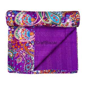 Colcha Reversible India 100% Algodón, Acolchada, Hecha a Mano, Estilo Vintage Kantha, Manta, Cobija, Ecológica, Orgánica, para Todas las Estaciones - Product Image 1