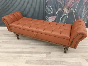 Sofá Otomano en Forma de L de Dos Plazas, Tapizado en Cuero Genuino, Moderno y de Primera Calidad, con Brazos Enrollados Decorativos y Asiento Acolchado - Product Image 5