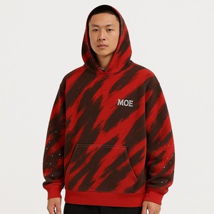 Sweat-shirts à capuche pour hommes de qualité supérieure, imprimés abstraits, surdimensionnés, en molleton épais, personnalisables avec strass, fournisseur de vêtements OEM à marque privée - Product Image 5