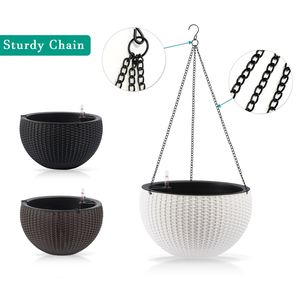 Grande Vaso Sospeso Autoirrigante da 13,4 Pollici Ispirato al Rattan, Resistente alla Decomposizione delle Radici, con Serbatoio d'Acqua, Accessorio per Cesti Sospesi - Product Image 4
