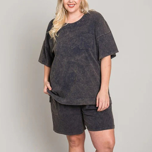 Women's Black 2-Piece <b>Knitted</b> <b>Set</b> O-Neck Three Quarter Sleeve Lace Vintage Top Pocket Regular Fit Knee Shorts High Support Solid - Product Image 3