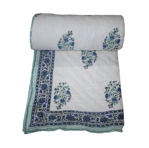 Couette légère, réversible, moelleuse, respirante, durable, toutes saisons, avec un magnifique design coloré, imprimée à la main, en coton de Jaipur, Rajai - Product Image 1