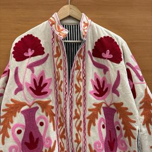 Hand Embroidered Suzani <b>Jacket</b> For Women Boho Floral Cotton <b>Quilted</b> Coat Ethnic Statement <b>Jacket</b> - Product Image 2
