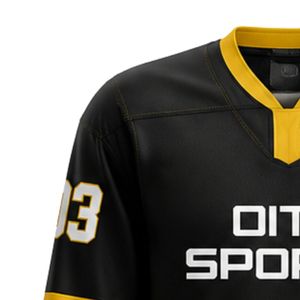 Camiseta de Hockey sobre Hielo Negra y Dorada para Hombre, Manga Larga, Uniforme de Equipo, Transpirable, Ligera, para Práctica Deportiva, Torneos y Eventos Deportivos - Product Image 5
