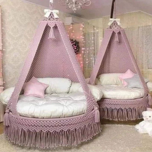 72x33" Boho Macramé <b>Hammock</b> Swing Chair Luxurious Home Décor Cotton Hanging Swing for Indoor Outdoor Playroom Patio Purple - Product Image 2