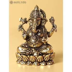 Pequeño ídolo de escultura de Lord Ganesha de latón de 2 pulgadas - Product Image 2