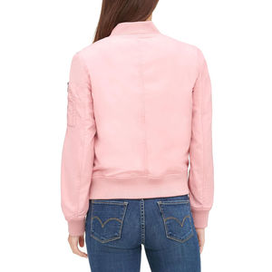 Satin Bomber <b>Jacket</b> For Womens Outerwear Raincoat Waterproof Regular Fit <b>Crop</b> Top Pink Color Females Zipper Breathable <b>Jackets</b> - Product Image 2
