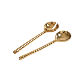 Ensemble de 2 Cuillères à Salade en Bois Doré – Vaisselle Élégante pour Cuisine et Salle à Manger – Couverts de Service Stylés - Product Image 2