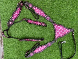 2026 Más Vendido: Conjunto de Brida Estilo Western de Cuero Rosa Hecho a Mano con Detalles Estampados y de Cuentas, Tallas Personalizadas - Product Image 2