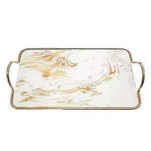 Silver Wooden Decorative Serving Tray Floral Handles Rectangular Luxury <b>Coffee</b> <b>Table</b> Platter Dishwasher Safe Eco-Friendly Home - Product Image 3