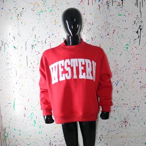 เสื้อสเวตเตอร์คอปกว้างสีแดงแบบตะวันตกเสื้อสเวตเชิ้ต100% ปักปะติดสีขาว - Product Image 3